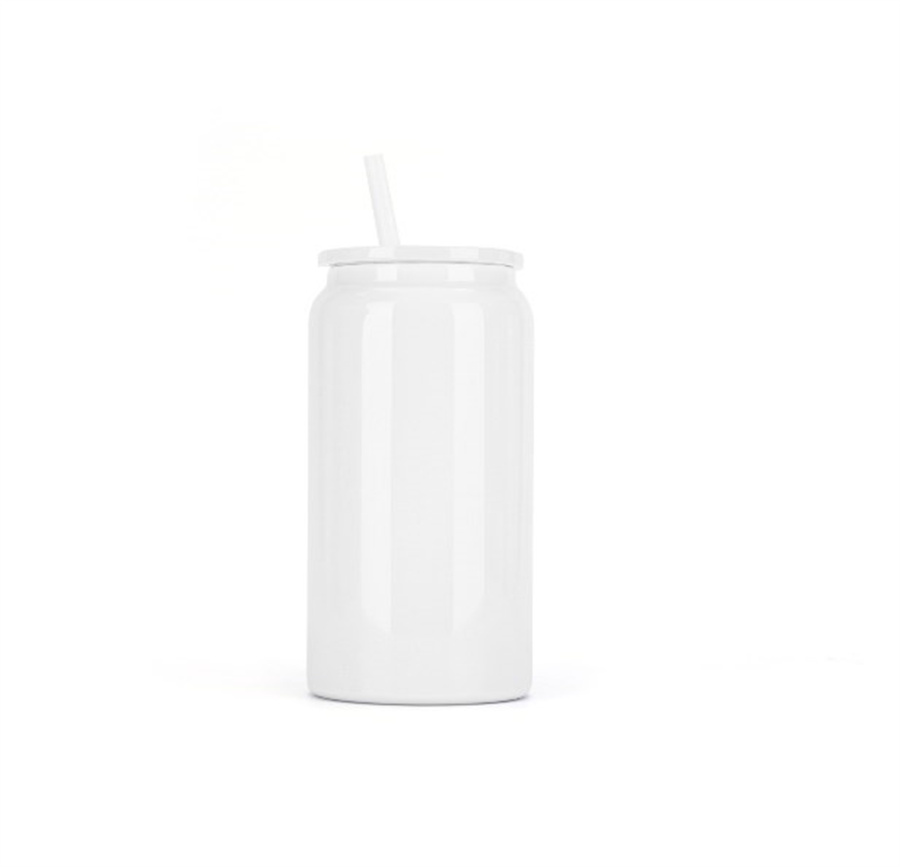 Sublimation 16oz stainless steel tumbler juice can bottle with colorful lids reusable straw beer Soda Can Cup drinking cups