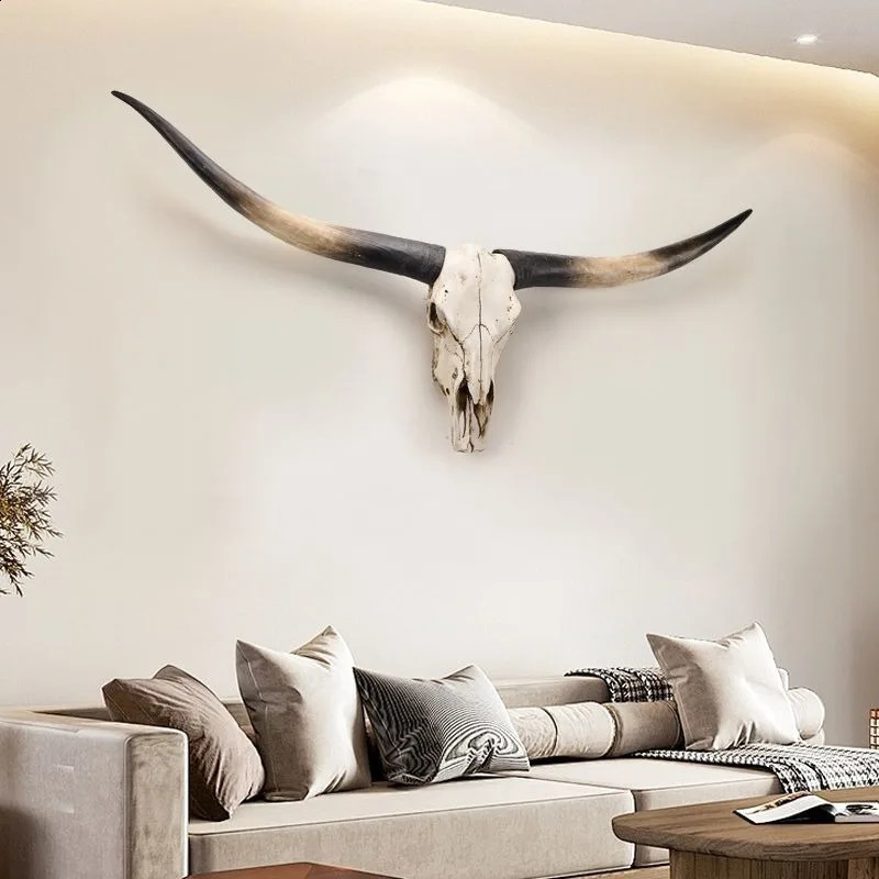 Oversized cow head wall hanging simulated animal skull sculpture craftsmanship retro home bar decoration pendant accent 240810