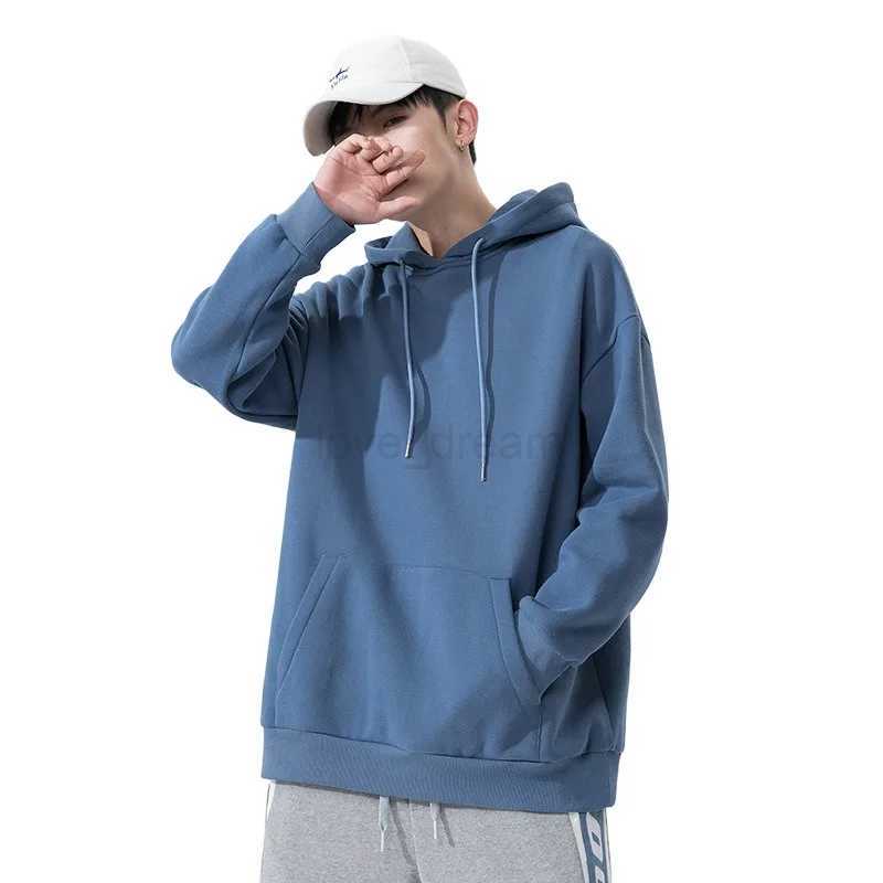 Hooded hoodie mens spring and autumn trendy brand Liugao Street solid color long sleeved pullover loose top coatXJ240812