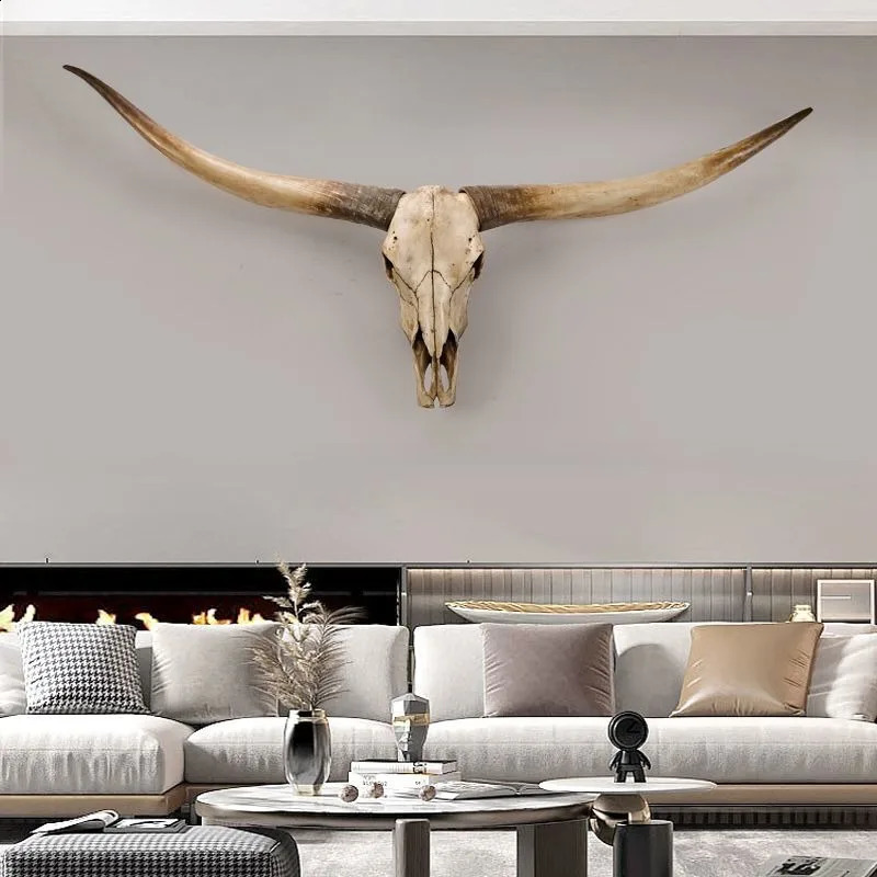 Oversized cow head wall hanging simulated animal skull sculpture craftsmanship retro home bar decoration pendant accent 240810