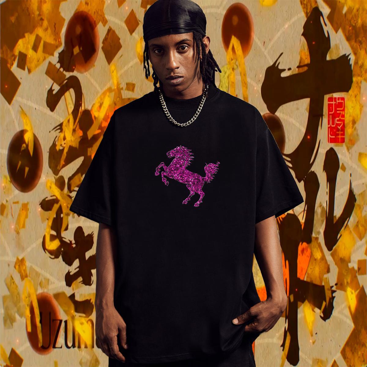 Classic Mens T Shirts horse Crew Neck Breathable Spring Summer Plus Size Cartoon 230g Cotton Tshirts Fashion New Clothes