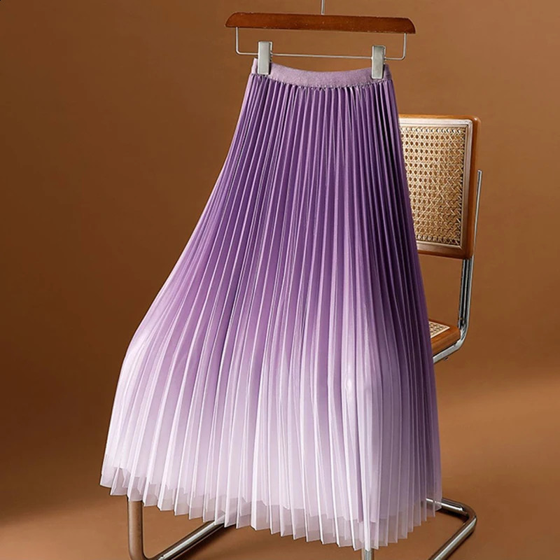 MEXZT Elegant Tulle Midi Skirt Gradient Mesh Streetwear Korean High Waist Elastic All Match A Line Skirts 240810