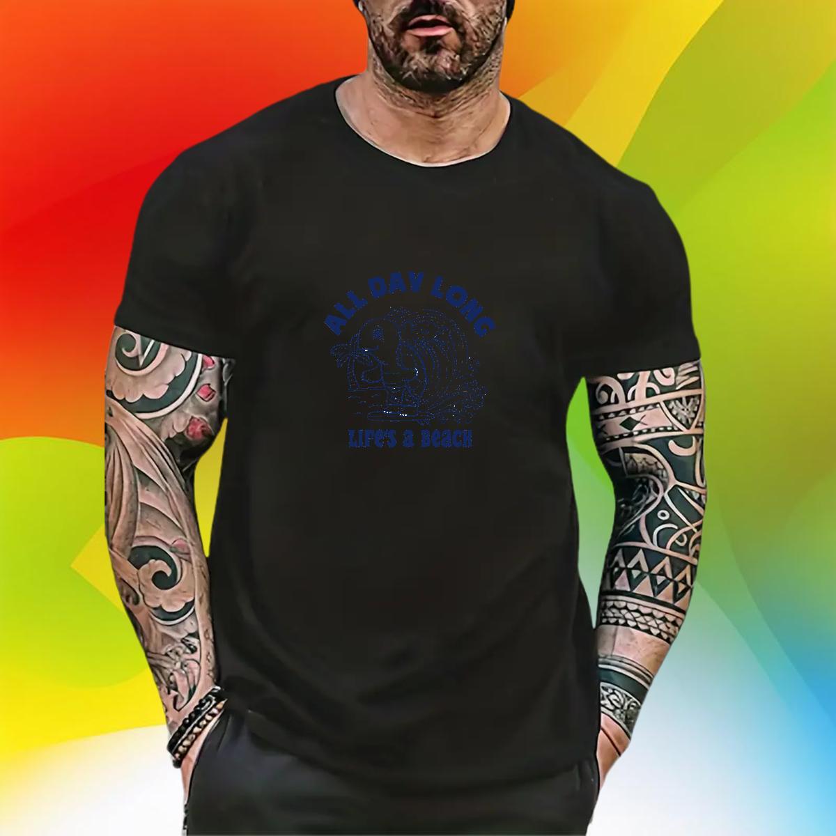 Casual New T Shirts Men sea wave Tshirts 100% Cotton 230g Anime Printing Street Popular Custom Cartoon Round Neck Short Sleeve Mens Tshirts