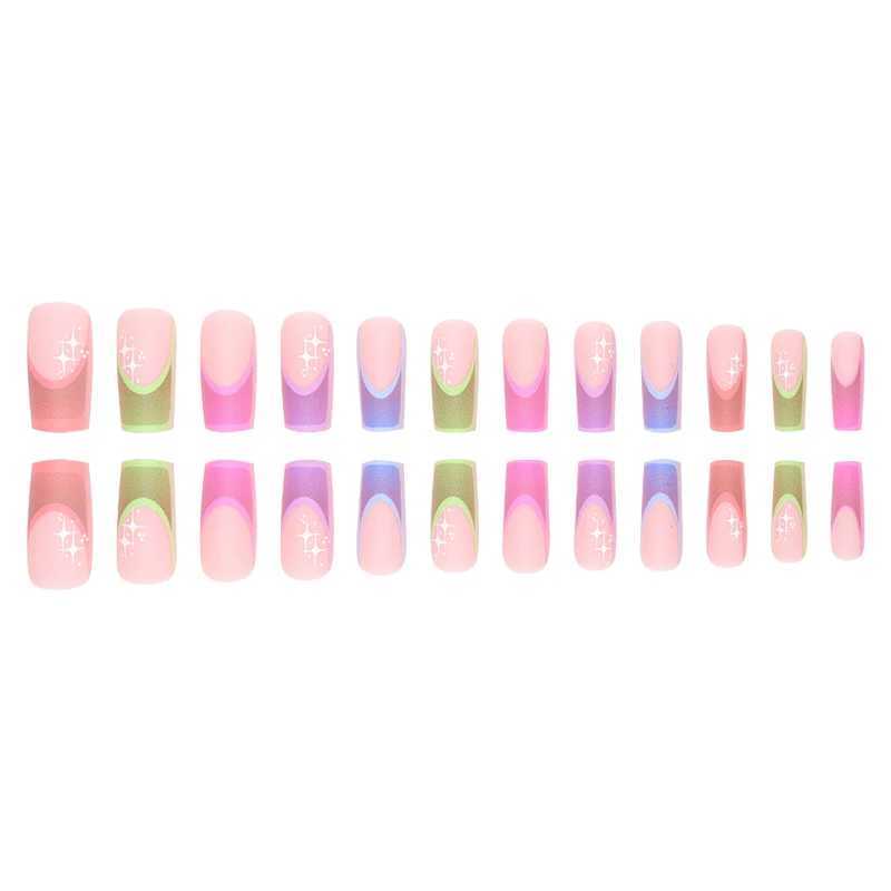 24 pieces of paraffin nail shapes multi-color French pattern fake nails+1 jelly glue+1 random color nail files W240810
