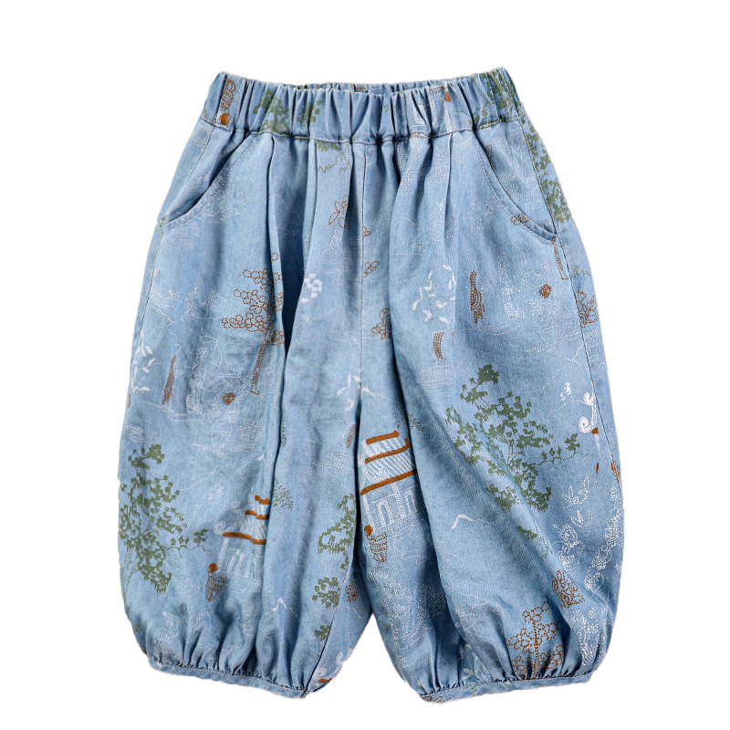 Summer children's explosive new Tencel cowboy short-sleeved suit boys and girls new Chinese Hanfu cowboy two-piece suit