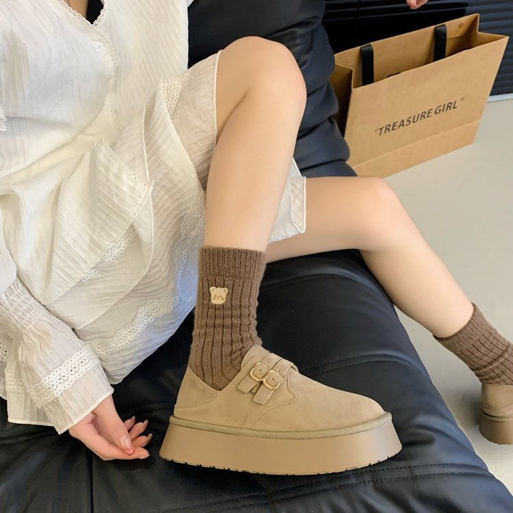 Ladies' retro buckle strap thick sole height increasing casual single shoe