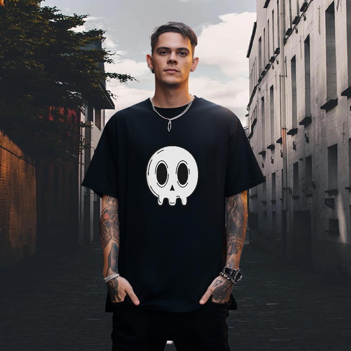 Fashion Design T Shirt For Man skull Wear 100% Cotton 230g Street Casual Cool Design Black White Breathable Short Sleeve Men Tshirts