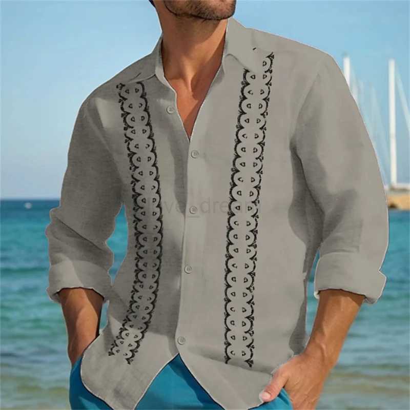 Mens button-up shirt casual business spring and summer plus size long sleeve flat lapel street resort wear fashionable casualXJ240812