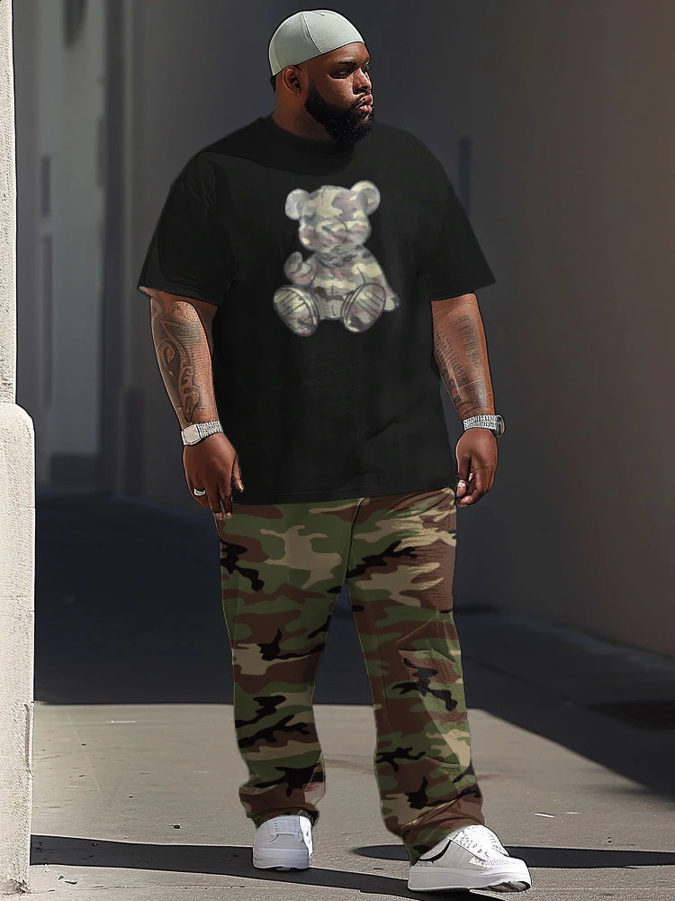 L-9XL Short Sleeved T-Shirt And Pants Set Plus Size Men Street Casual Daily Classic Camouflage Printed T-Shirt Pants Set ZOOY240812