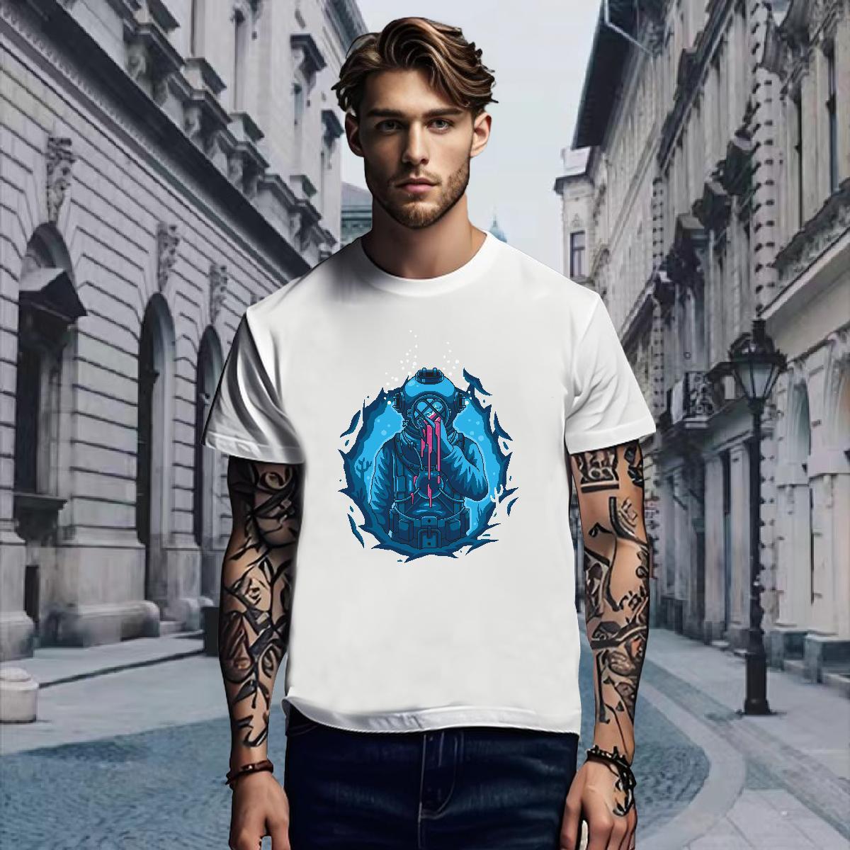 T-Shirts for Men 100% Cotton 230g spaceman Daily Wear O Neck Short Sleeves DIY Printed Tshirts Stylist Popular Polos