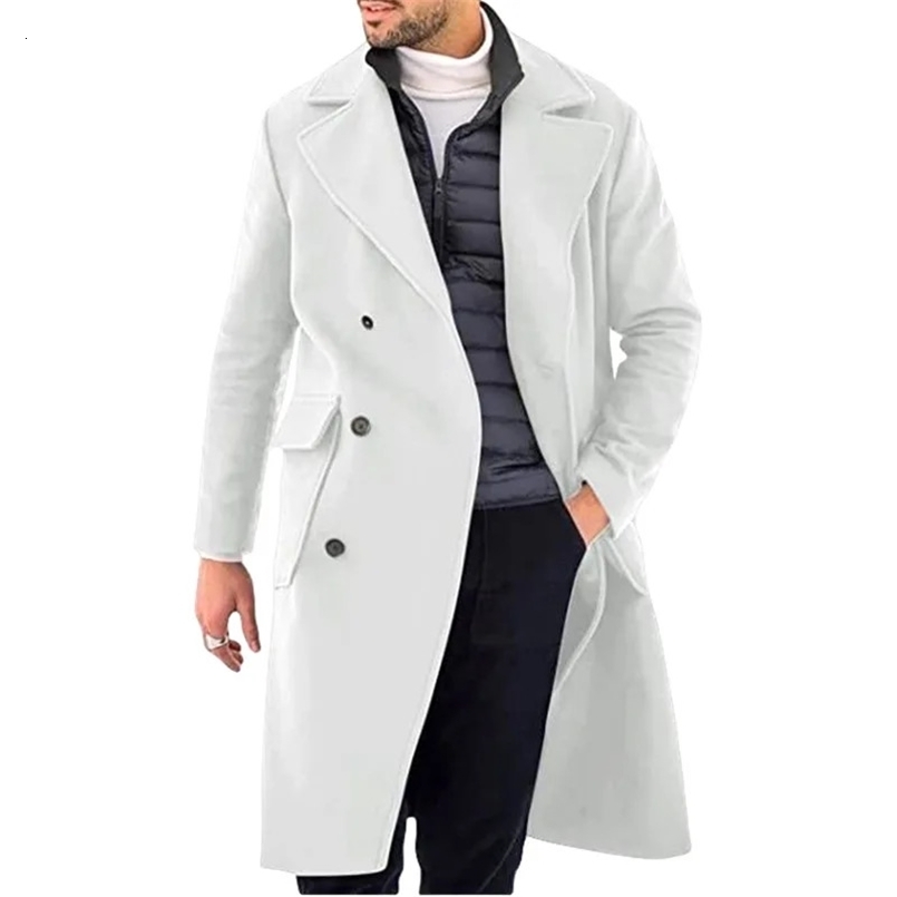 Mens Loose Cardigan Double Breasted Large Coat Autumn Winter Woolen Coat Mens Vintage Long Sleeve Lapel Pocket Woolen Coat 240812