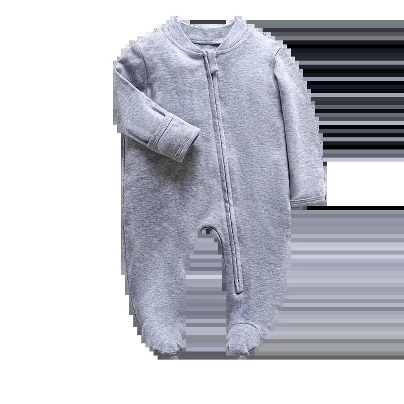 Newborn foot sleepwear zipper girl and boy jumpsuit long sleeved jumpsuit pure cotton white fashionable 0-12 month baby clothing W240812