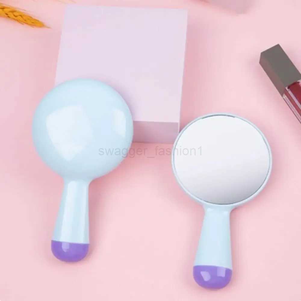 Cute round handle mirror macaroon color portable cosmetic mirror plastic hand-held makeup mirrorXJ240813