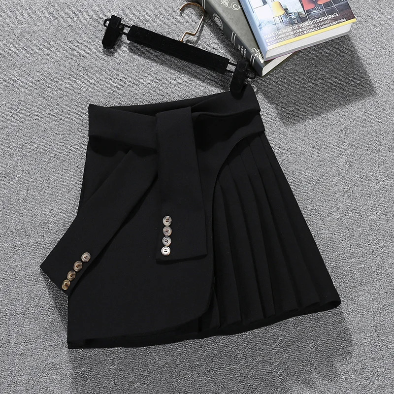 Elegant Asymmetrical Skirt Women Spring Summer High Waist Mini Skirts Sexy Woman Korean Solid Color Black White Pleated skirt 240813