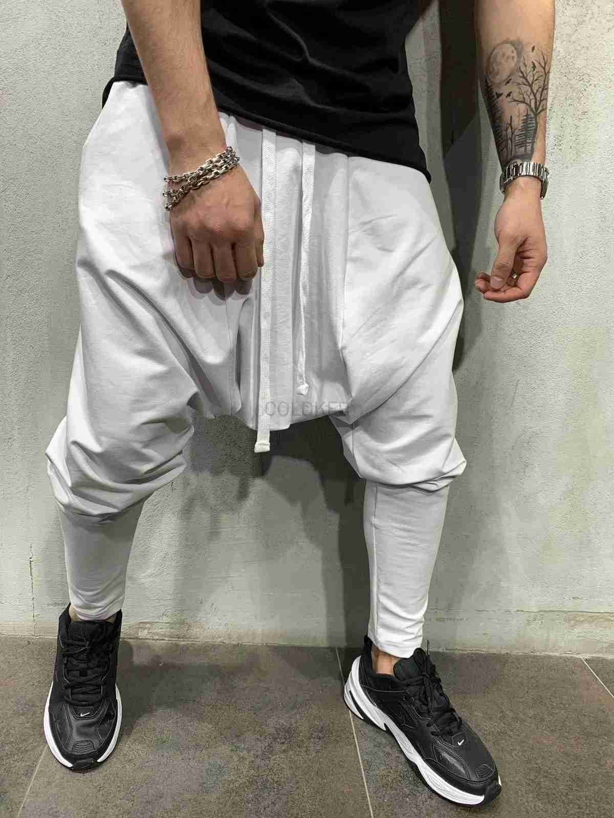 Mens Hip Hop Pants Casual Jogging Harem Pants Drop Crotch Loose Baggy Black Green White Streetwear MenXJ240813