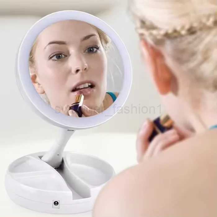 1pc Battery/USB Dual Purpose Double-Sided Mirror LED Makeup Mirror Portable Makeup Mirror Makeup Light With 10XMagnificationXJ240813