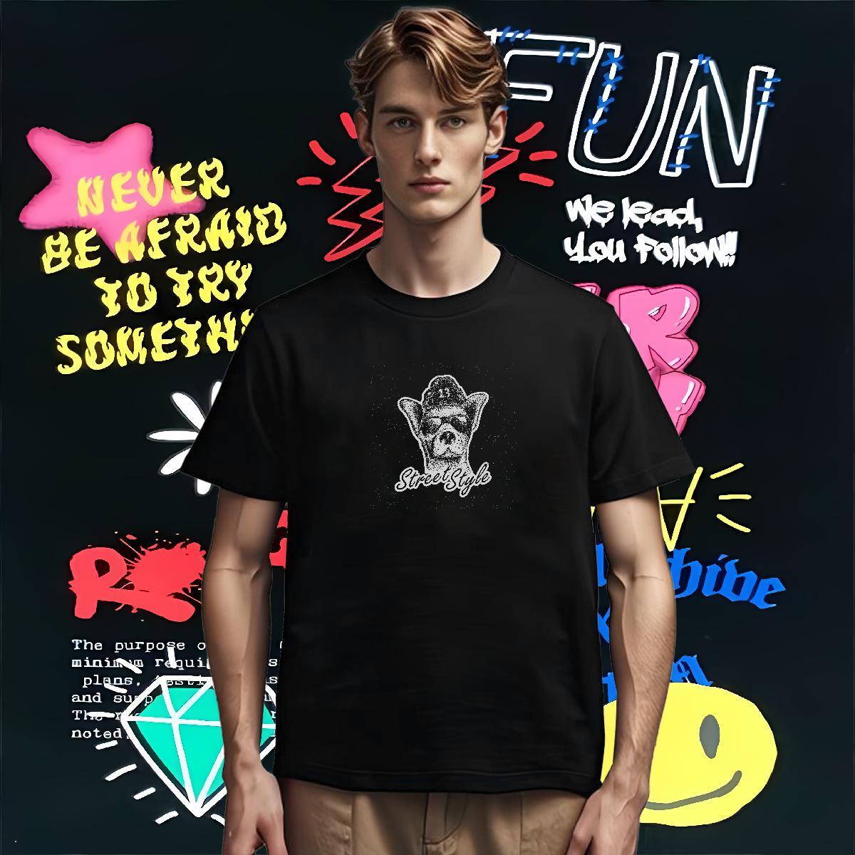Men T Shirts 100% Cotton 230g dog Anime Printing Street Crew Neck Floral Print Tshirt for Man Woman Fashion Casual Unisex Tees Shirts
