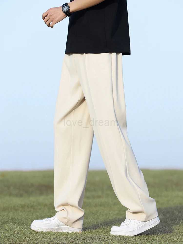 Summer Korean Mens Pants Light Thin Polyester Elastic Waist Semi-Wide Loose Slacks Drape Suit Pants Male Casual TrousersXJ240813