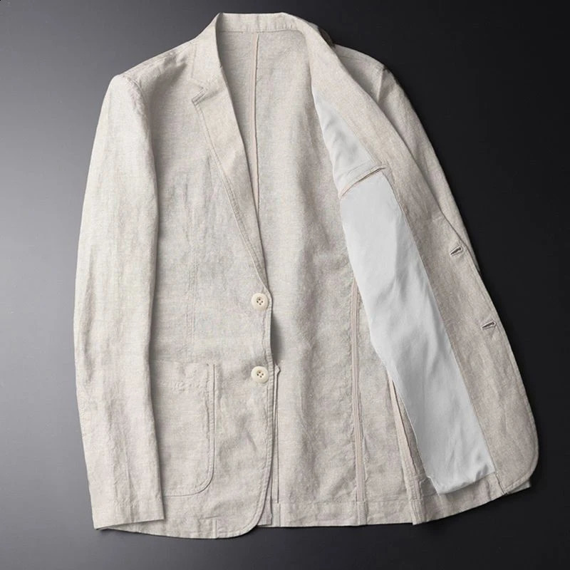 Mens sports jacket thin linen summer white mens single set cotton slim fit casual item 240812