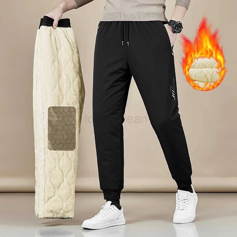 Mens Winter Warm Fleece Pants Lined with Graphene Fabric Knee Warm Pants Harajuku Joggers Zip Pockets Casual Pants 7XL-110KGXJ240813