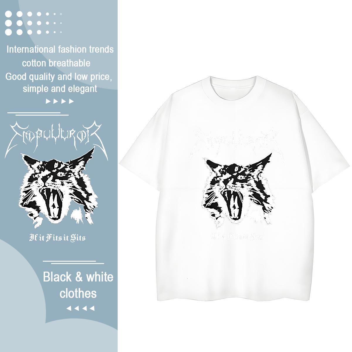 Soft T Shirts Men cat Short Sleeve Soft Street wear Hip Hop Skull 230g Cotton Men Tees New Arrival Wear
