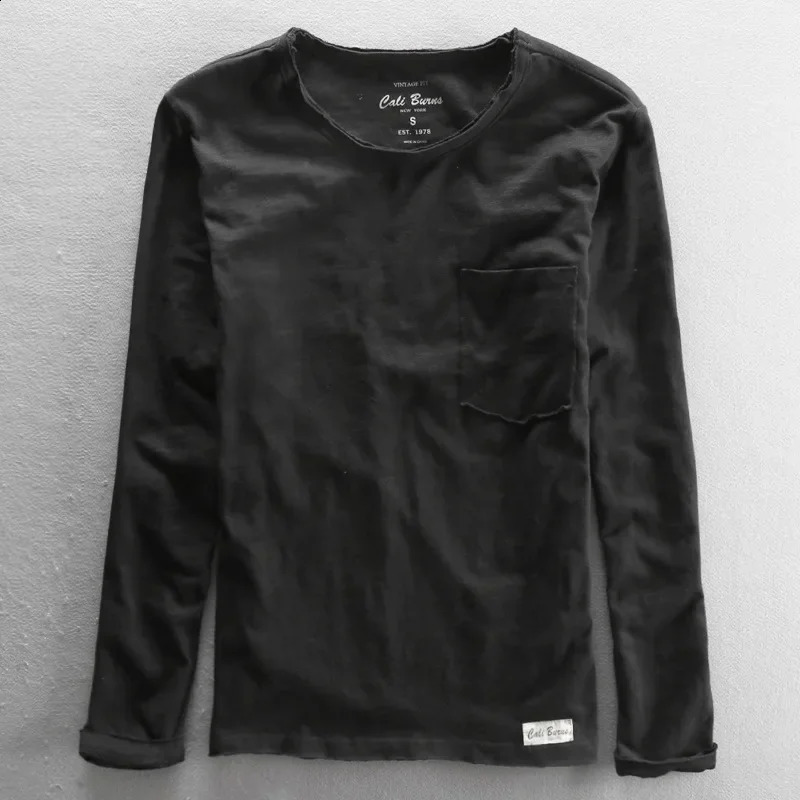 Long Sleeve T-shirt for Men Casual Basic Cotton Tshirt Solid Color O-Neck Pullover Tops Male Tees Clothing 240812