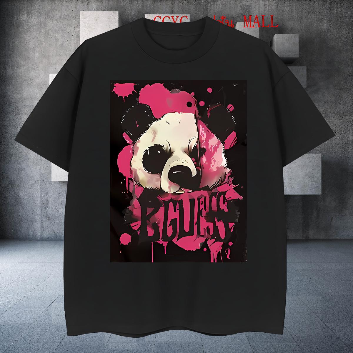 Cool T Shirt For Man panda Short Sleeve O-Neck Casual Beach Oversized 4XL 230g Cotton Men Clothes T-Shirt Stylist Polos