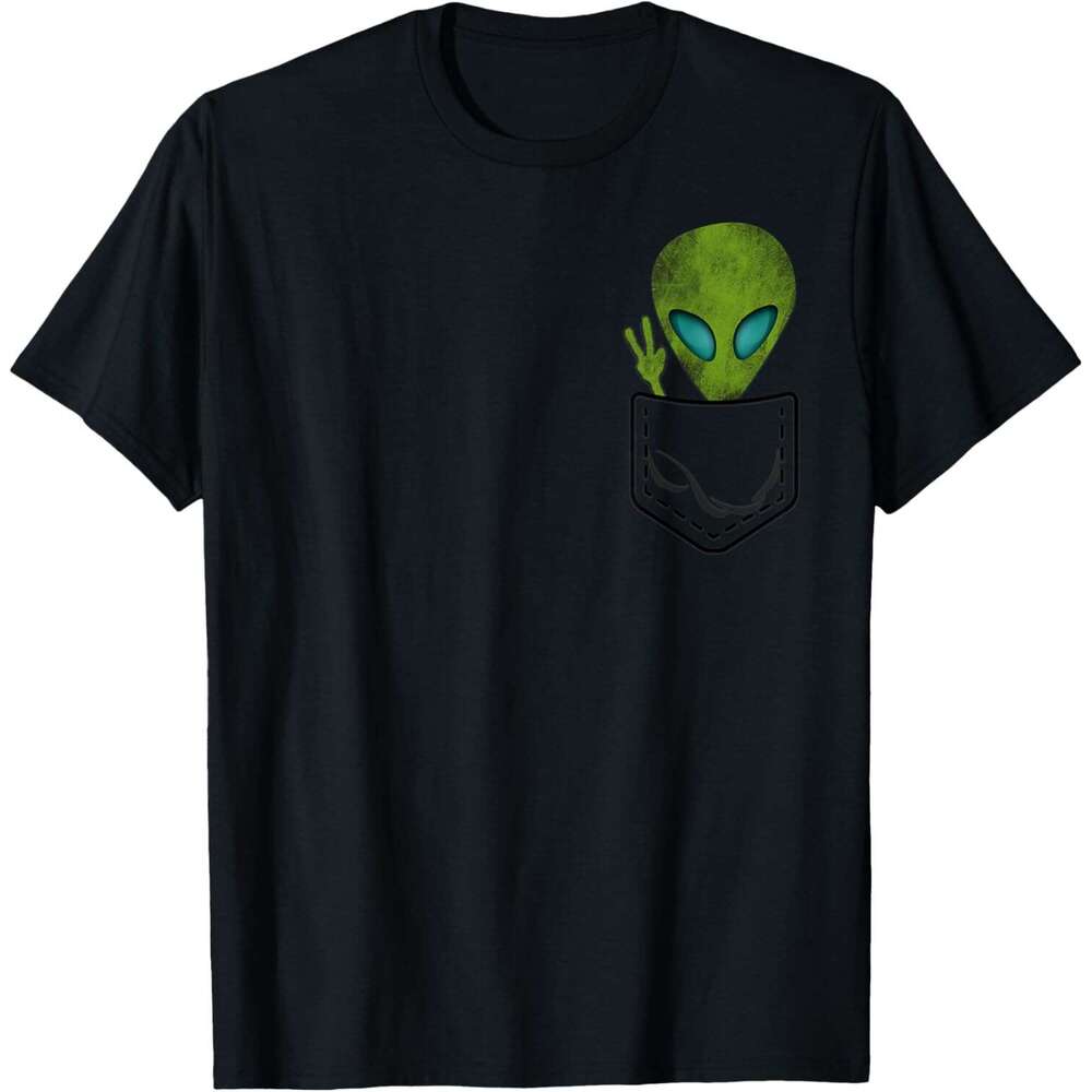 T shirt for Mens Alien Pocket Cool Funny Cute Peace UFO Gift T-Shirt Shirts Tshirt Graphic Tee Casual Tops Clothes Short sleeve