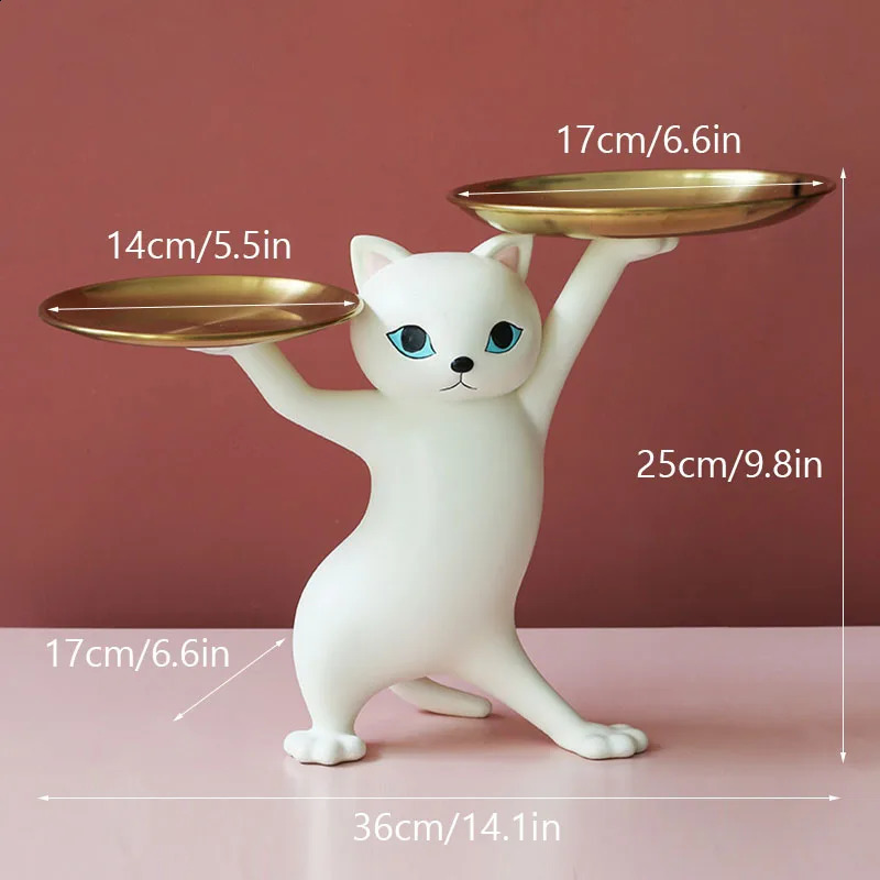 Creative Cat Tray Desktop Candy Storage Tray Container Resin Figurines Interior Entrance Key Home Office Table Decor Accessorie 240812