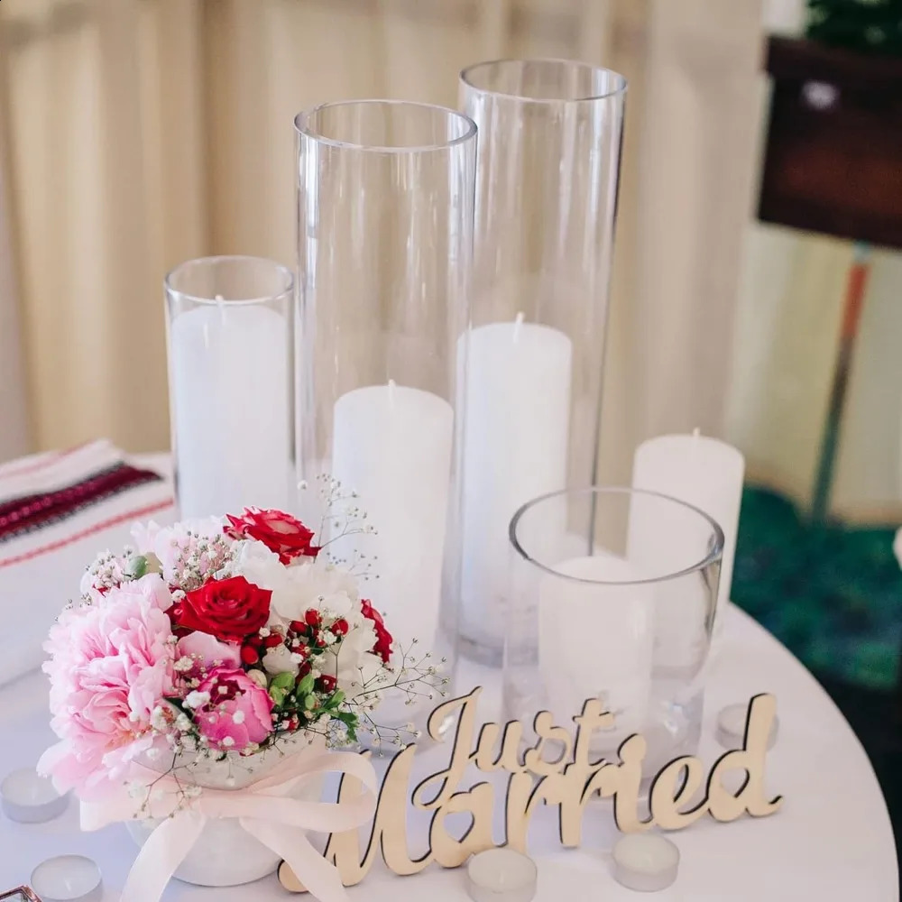 12 Pack 4 x 14 Inch Glass Clear Cylinder Flower Vases Set Floating Candle Holders for Centerpiece Table Home Wedding Decorations 240812