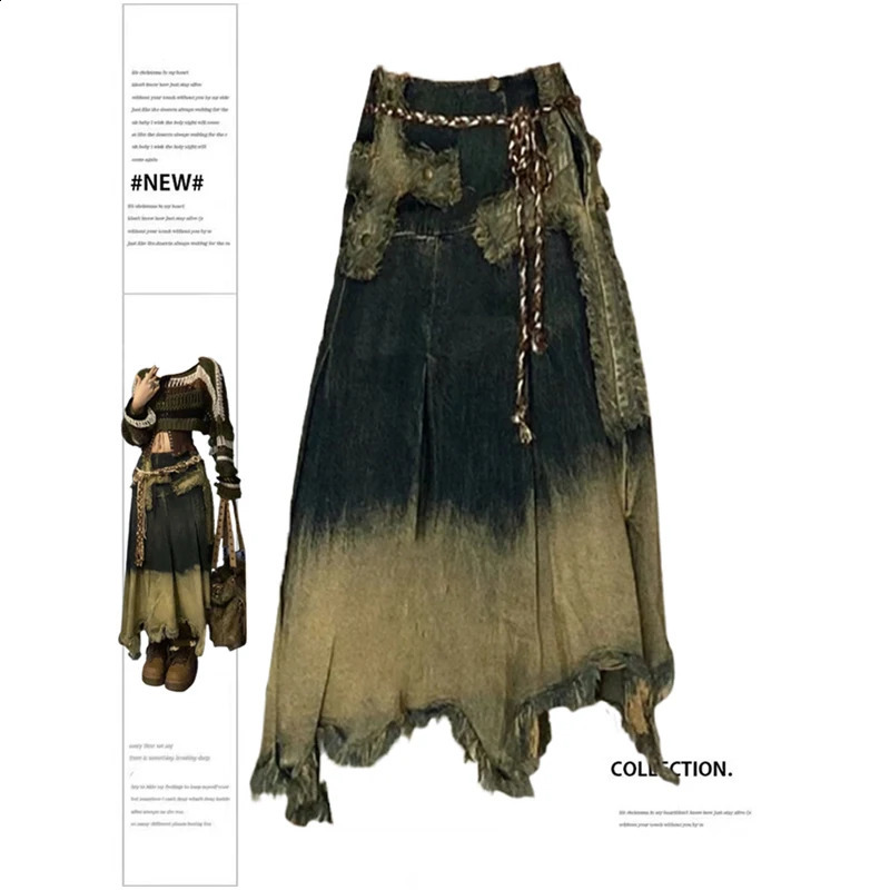 Women Denim Long Skirt Harajuku Y2k 2000s Vintage Skirts 90s Aesthetic Streetwear Fashion Korean Style A-Line Jean Skirt Clothes 240812