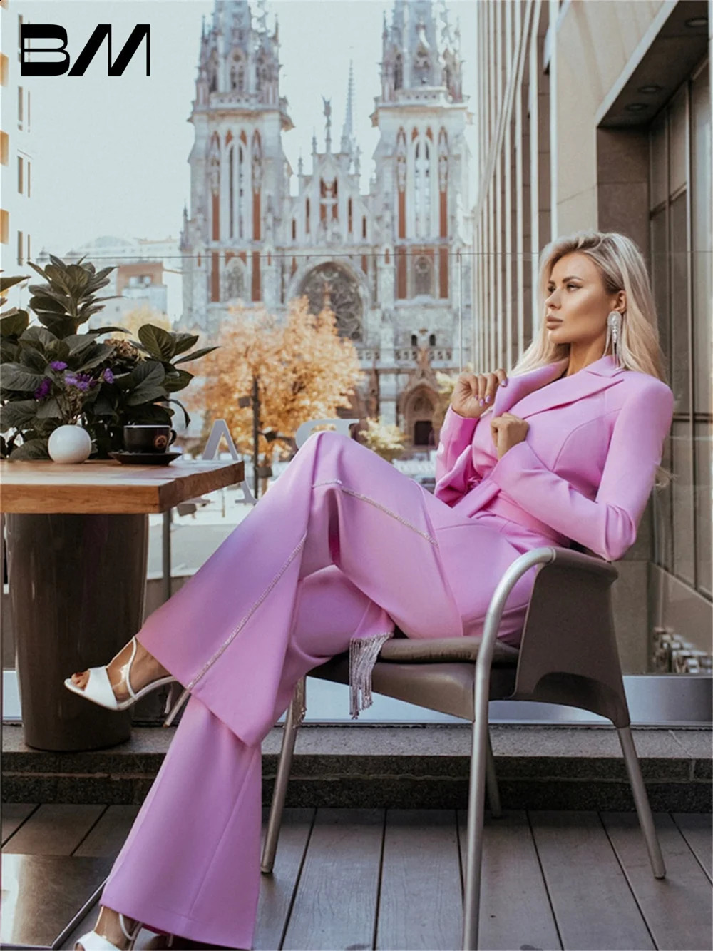 Charming purple womens spring professional suit matching set simple casual pioneer pants twopiece clothing 240812