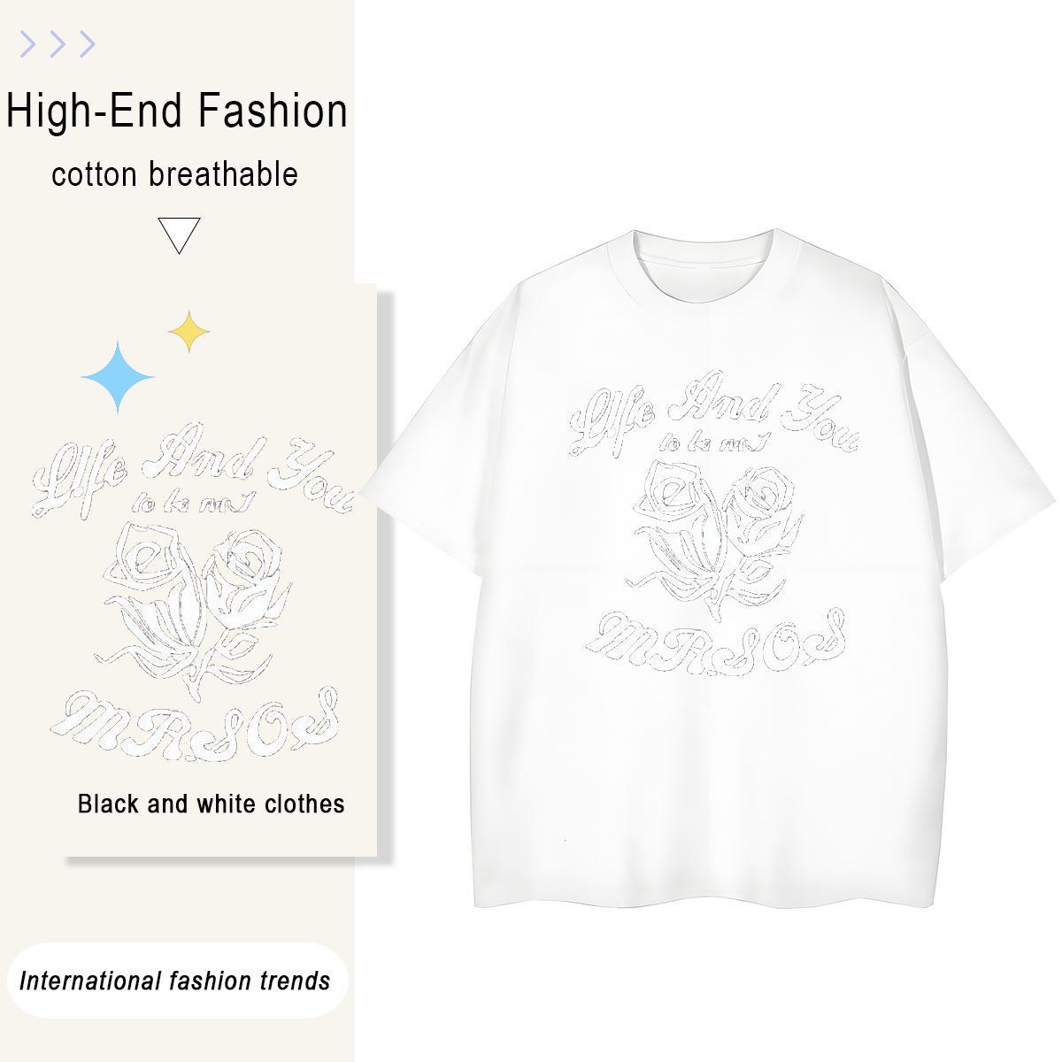 DIY Tshirts flower Street Wear 230g 100% Cotton Tees Short Sleeve Soft Loose Fit T-Shirts for Men Black Oversized