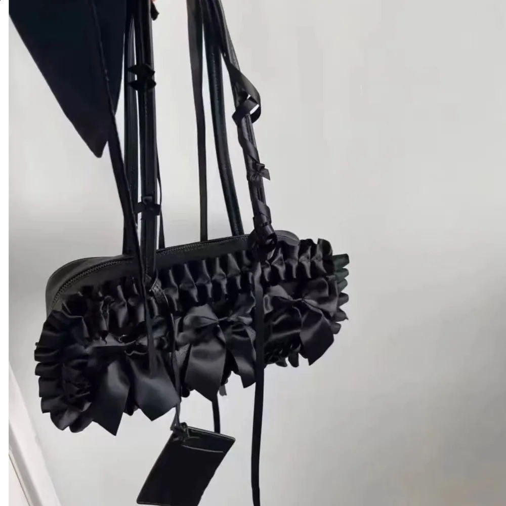 JIAERDI Gothic Bow Black Handbag Purse Women Vintage Haruku Aesthetic Shoulder Bags Ladies Fairy Core Underarm Bag Bolsos Chic 240813 1119 4