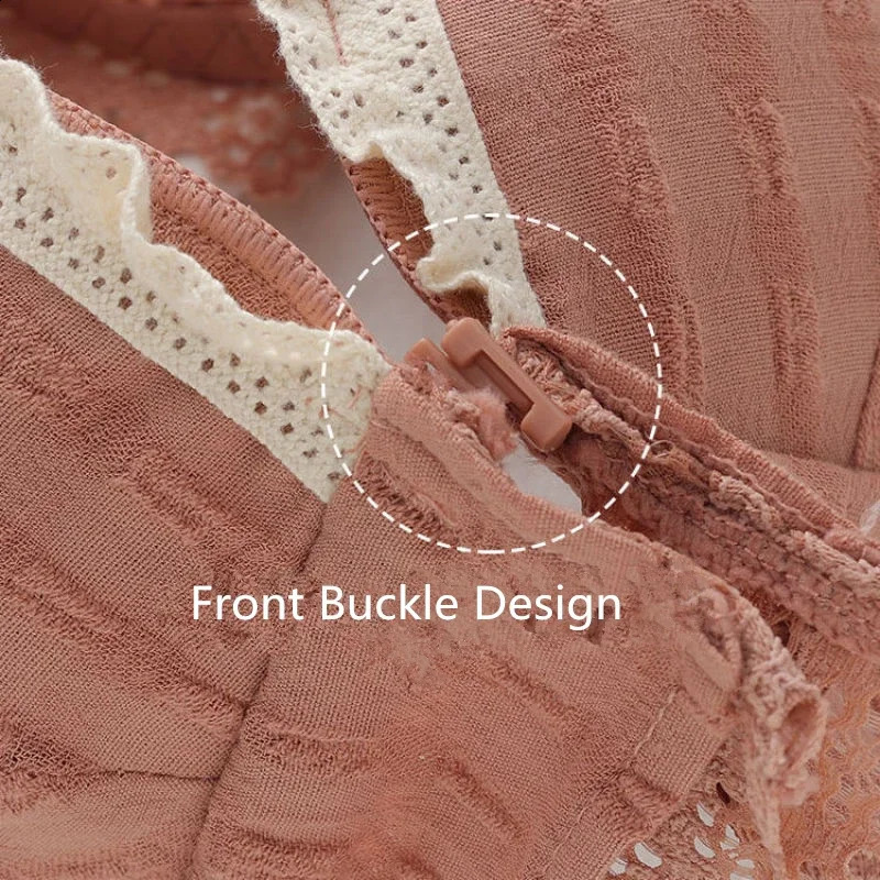 Japan Korean Front Closure Sweet Lace Bra Wire Free Comfortable Underwear Women Graceful Breathable Undies Lingerie Female 240812
