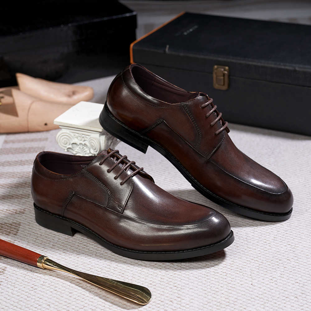 CMM Business Formal Leather Shoes Mens Highend One Piece Cowhide Made Derby Shoes Mens Formal Shoes