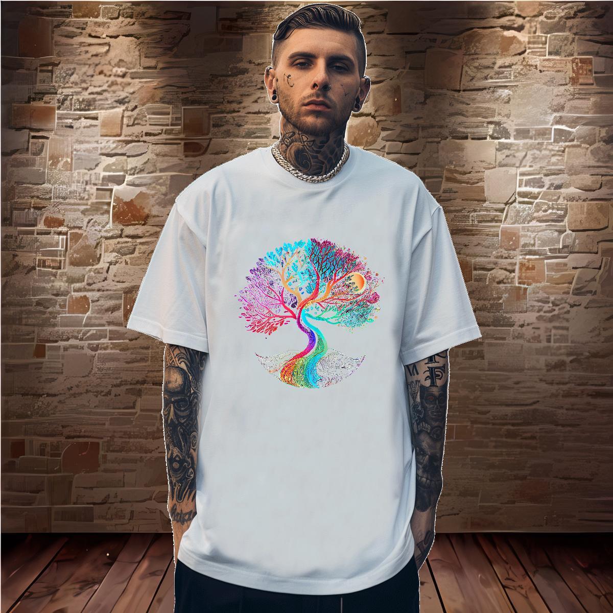 Mens T Shirts 100% Cotton 230g tree Anime Printing Street Short Sleeve O-Neck Oversized 3XL 4XL Couples T Shirts Designer Fashion High Quality Polos