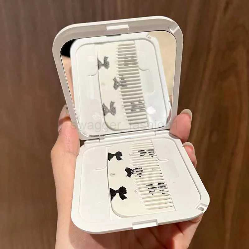 Bowknot Flip-Top Folding Makeup Mirror Portable Pocket Mirror Women Rectangle Cosmetic Make Up Mirror With CombXJ240813