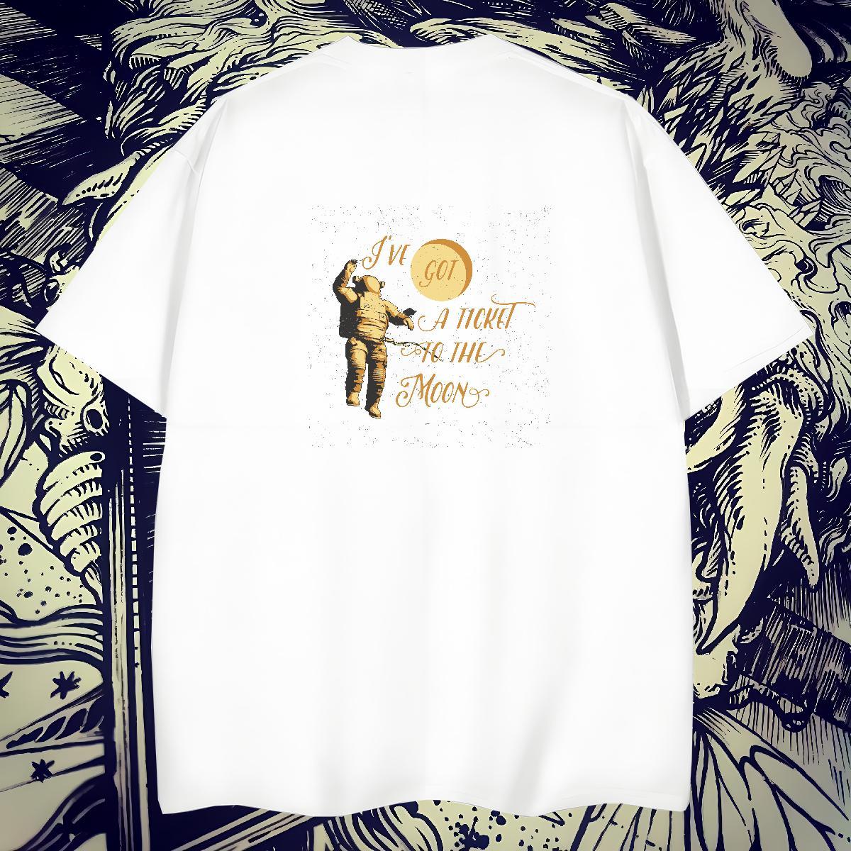 Loose Fit Men Tops Tees Outdoor 100% Cotton 230g DIY Short Sleeve O-Neck spaceman T shirt New Clothes