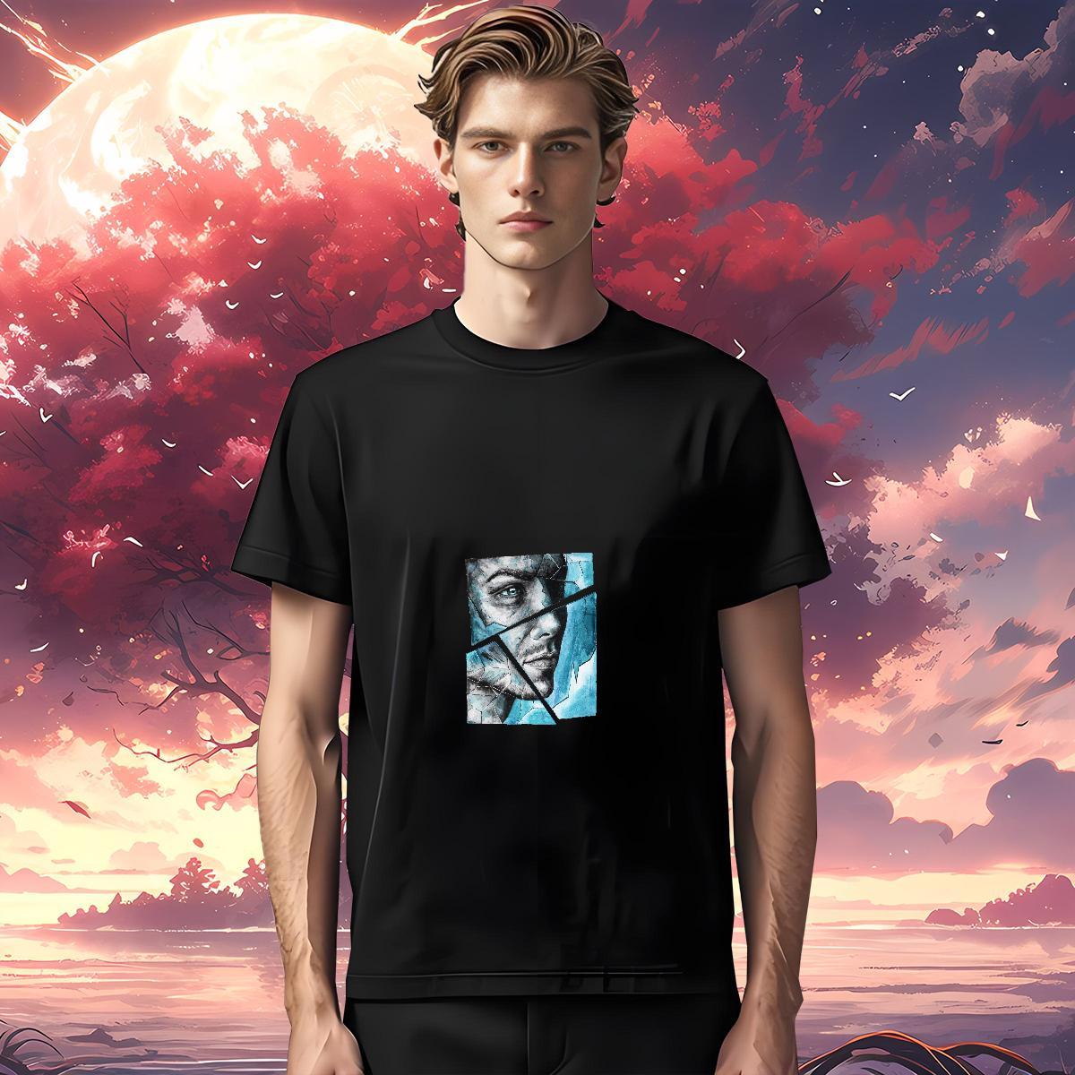 T shirt 100% Cotton 230g portrait Street Casual Breathable Short Sleeve Cartoon Print Men Tops Tees Fashion Casual Comfortable Polos