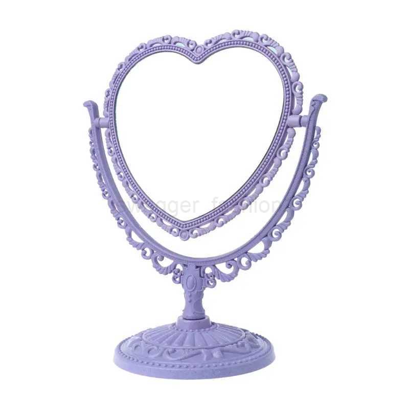 2Sides Heart-shaped Makeup Mirror Rotatable Stand Table Compact Mirror Dresser Drop ShippingXJ240813