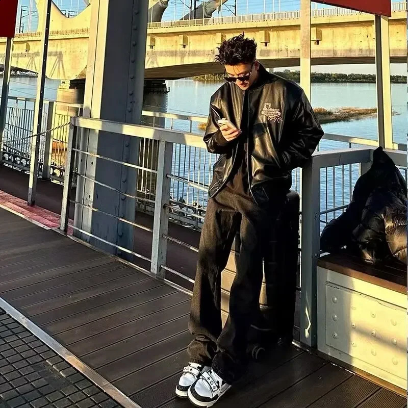 Spring and autumn American style loose suit mens doublelayer leather jacket Korean version Hong Kong arrival 240812
