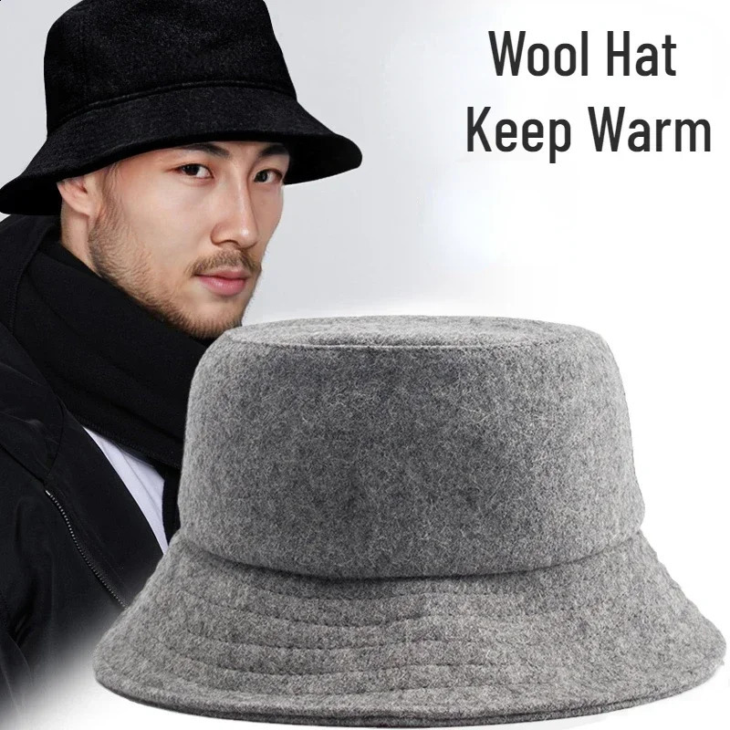 Winter Wool Bucket Hat Mens and Womens Warm Neutral Fishermans Big Brim Fashion ner Solid Color Small Face 240812