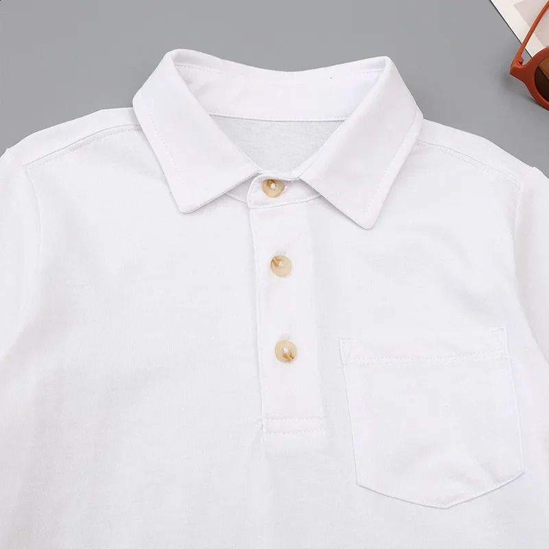 White Long Sleeve Polo Shirt For Boys Girls Lapel n Suitable For Middle Big Kids School Uniform 240810
