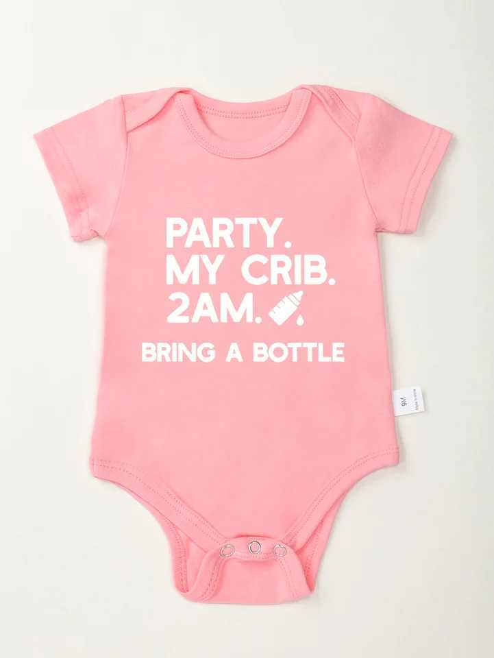 Baby boys and girls fashion clothing jumpsuit party My crib brings a bottle of printed Onesie baby bodysuit at 2am W240812