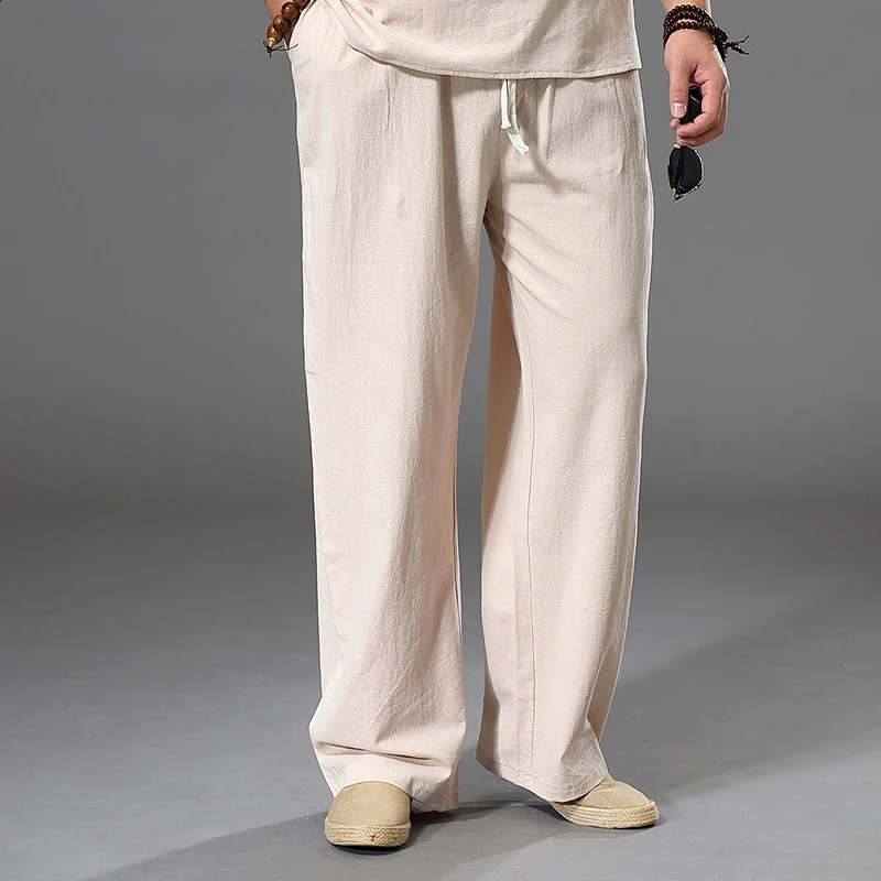 Summer Spring Men Cotton linen Pants japan style Large Size 8XL 10XL 12XL Wide Leg Pants Oversized Trousers Male Loose Pants 58 240812