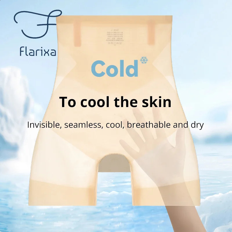 Flarixa ultrathin ice silk safety shorts for women high waisted underwear seamless weight loss abdominal pants body shape 240812