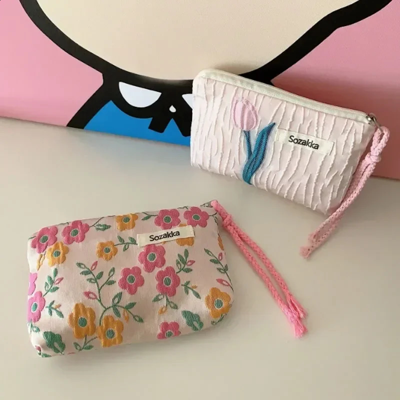 Korean Women Floral Wallet Mini Clutch Travel Purse Coin for Lipstick Makeup Bags Organizer Pencil Case 240812