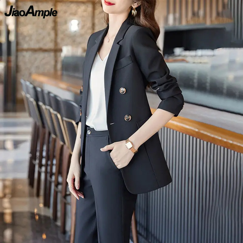 Womens Spring and Autumn Professional Set Jacket Matching Korean Elegant Leisure PioneerTwo Piece Pants Trouser 240812