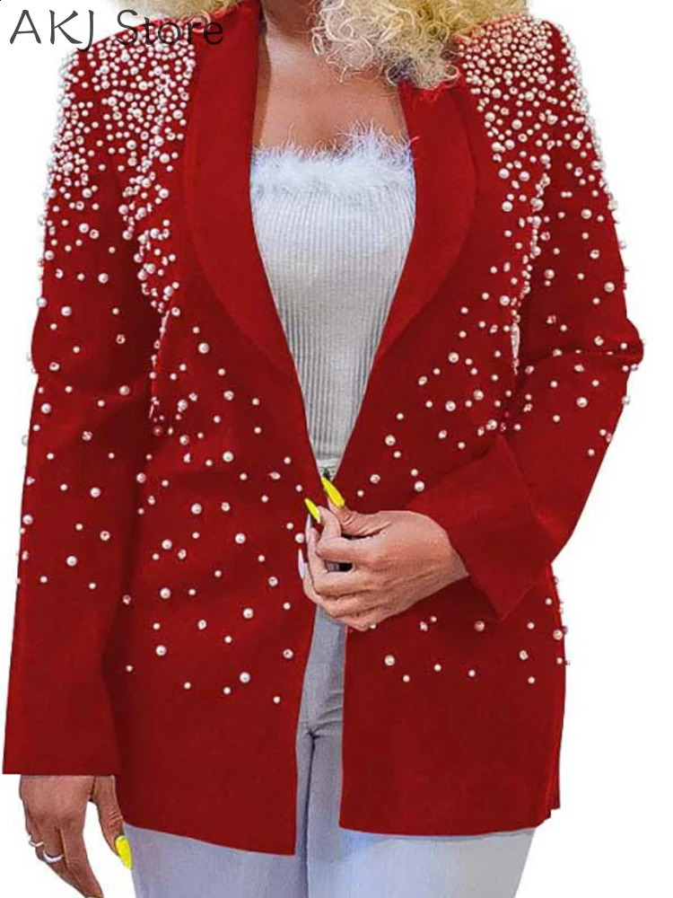 Women Elegant Long Sleeve Beaded Work Blazer Coat 240813